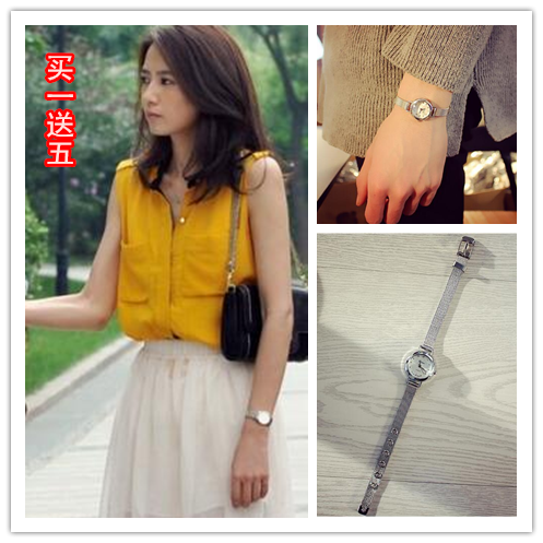 韓版時尚簡約學生女鋼帶石英考試手表女式細帶金屬帶小巧手鏈表