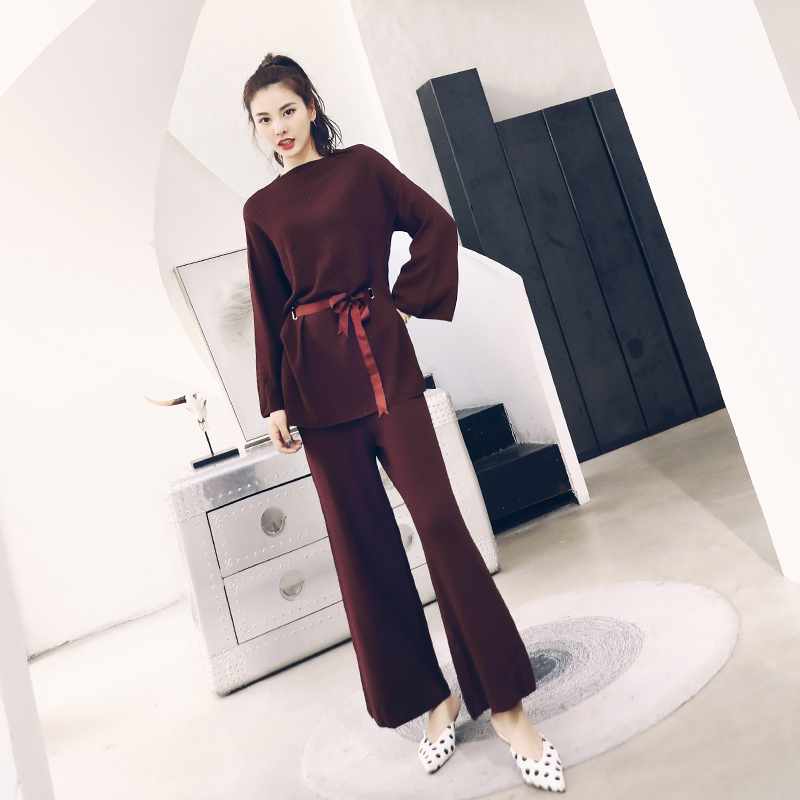 2018初秋裝新款韓版時尚女神套裝女港味寬松氣質針織闊腿褲兩件套