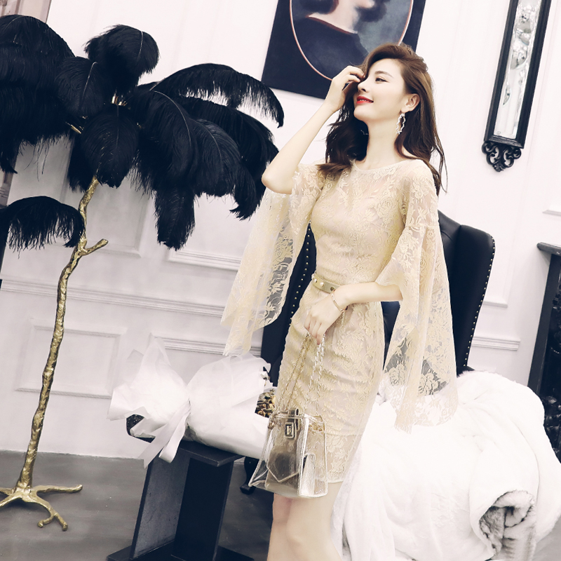 復古蕾絲連衣裙氣質女2018夏季新款中長款韓版收腰顯瘦少女心裙子