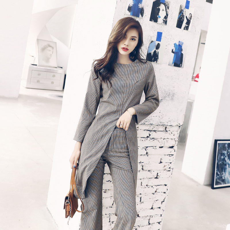 套裝女秋2018新款洋氣名媛中長款上衣九分褲網紅氣質時尚兩件套潮
