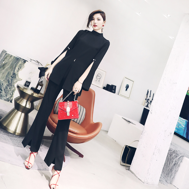 S秀2018夏季新款名媛女士氣質顯瘦時尚女神范微喇褲套裝兩件套潮
