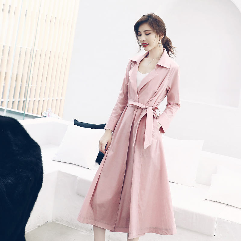 S秀2018秋裝新款名媛氣質時尚西裝領長袖風衣女寬松中長款外套