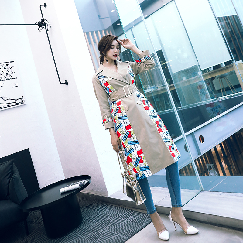 港風雙排扣寬松時尚韓版秋季風衣過膝外套女中長款2018新款大衣潮