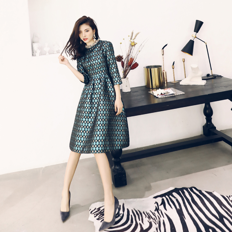 網紅名媛優雅減齡收腰蓬蓬a字連衣裙女秋冬裝2018新款花色公主裙