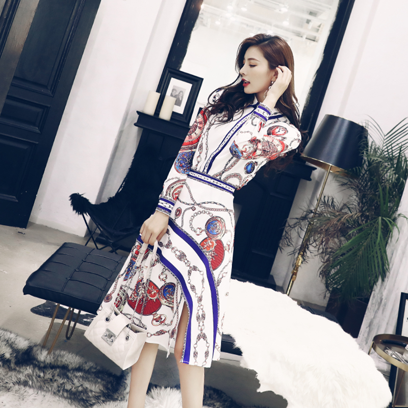 早秋新款女裝2018初秋套裝女網紅chic裙兩件套韓版印花氣質秋裝潮
