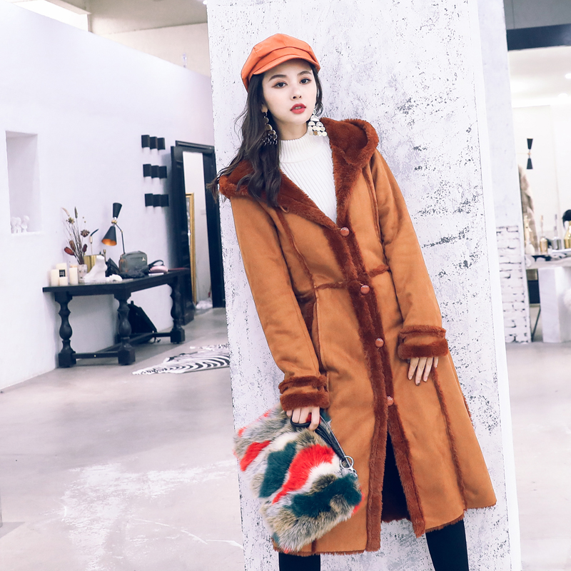 名媛氣質2018冬季新款皮絨棉衣中長款加厚保暖網紅女神范大衣外套