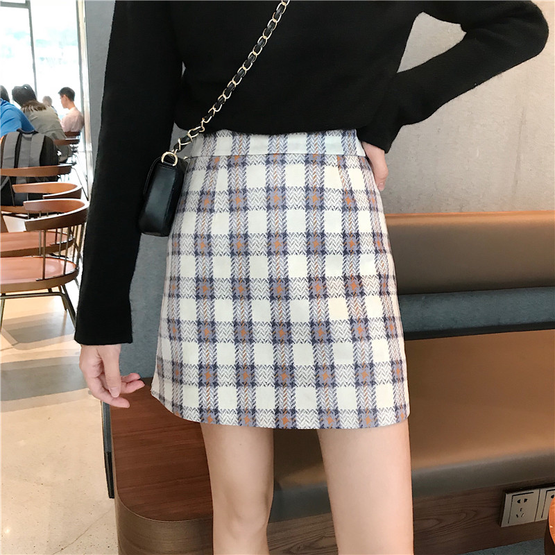 秋冬女裝韓版中長款格子chic半身裙包臀裙復古高腰裙子a字裙短裙
