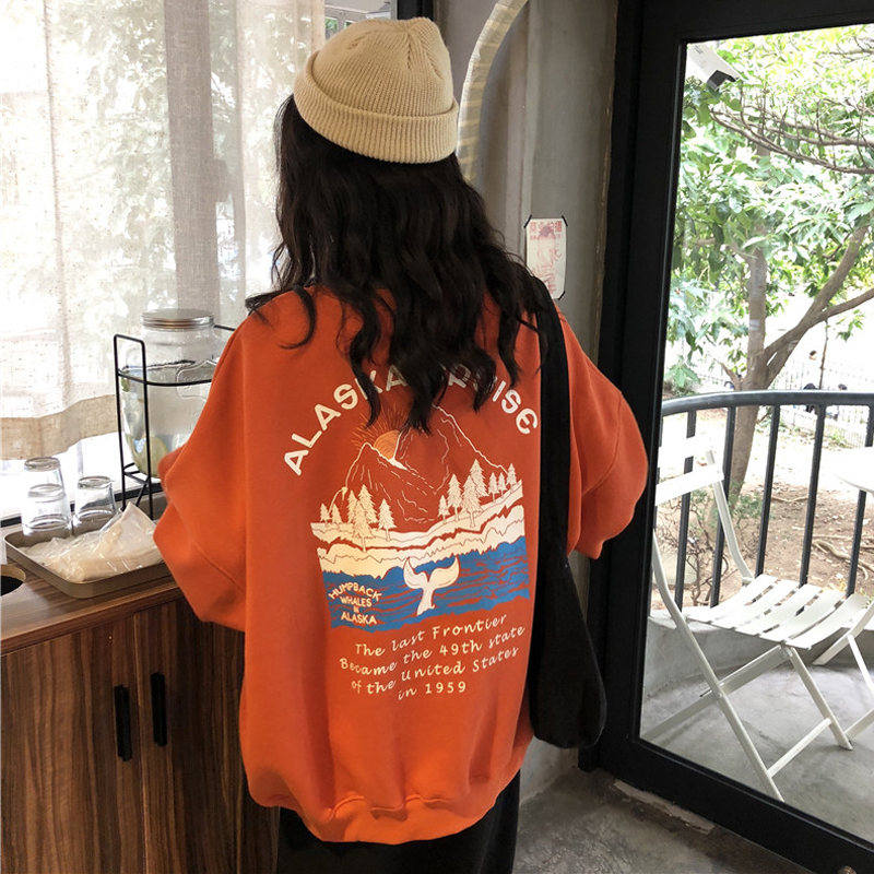 2018新款秋冬女裝韓版中長款原宿風字母卡通寬松加絨加厚衛衣外套