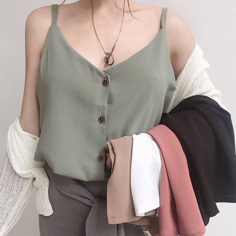 秋裝女2018新款V領吊帶內搭背心寬松打底小清新氣質外搭吊帶上衣