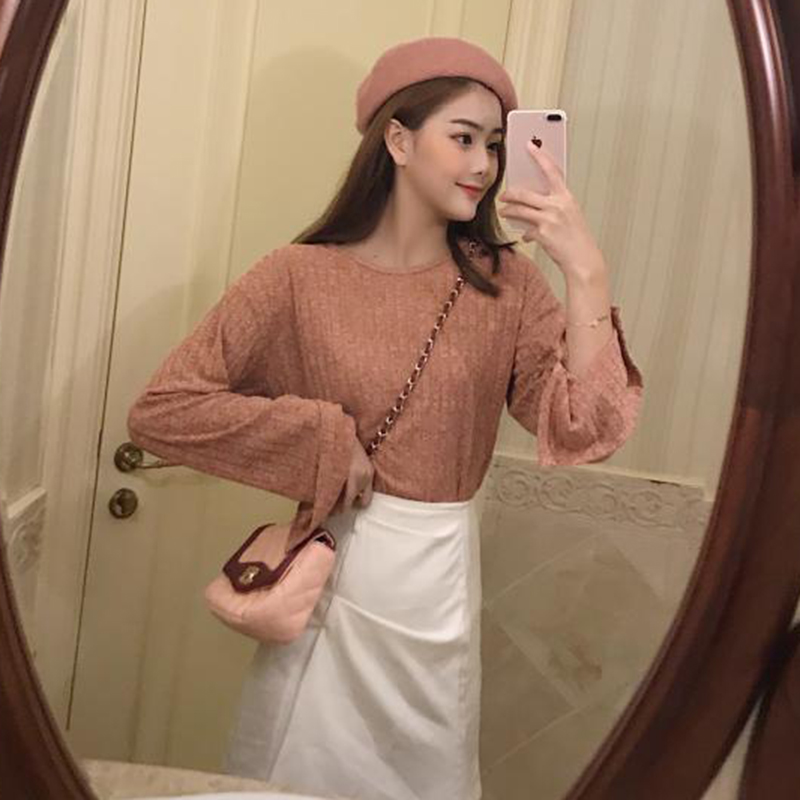 毛衣女2018新款秋長袖復古鏤空針織衫慵懶風上衣寬松網紅毛衣套頭