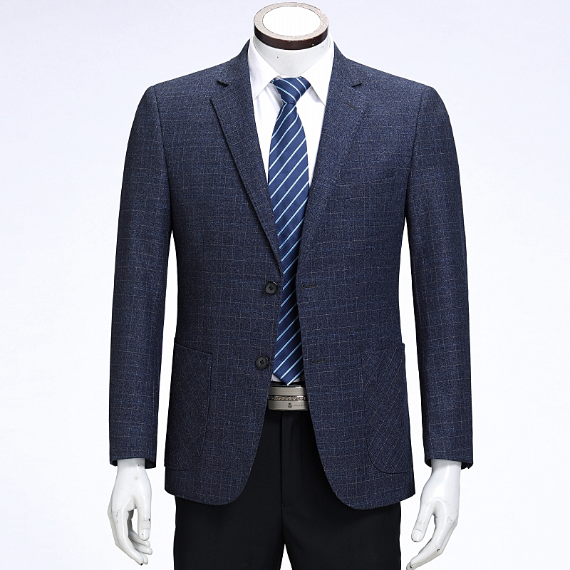 秋裝新款品牌中年男士羊毛西服商務休閑男裝格子單件西裝外套上衣